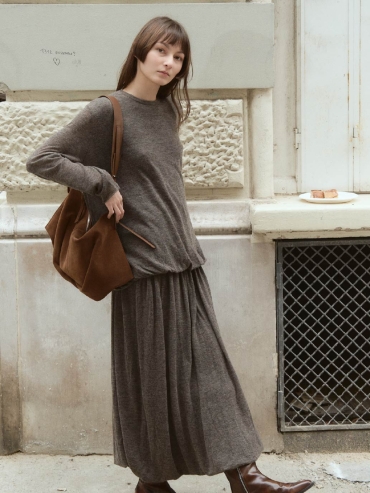 Brown Draped Cocoon Knit Skirt