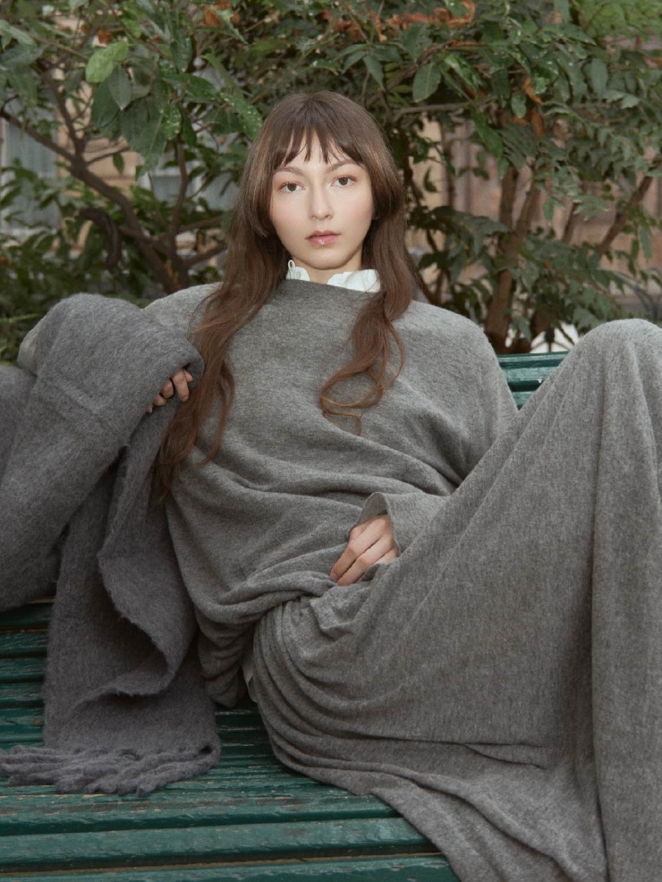 Grey Draped Cocoon Knit Top