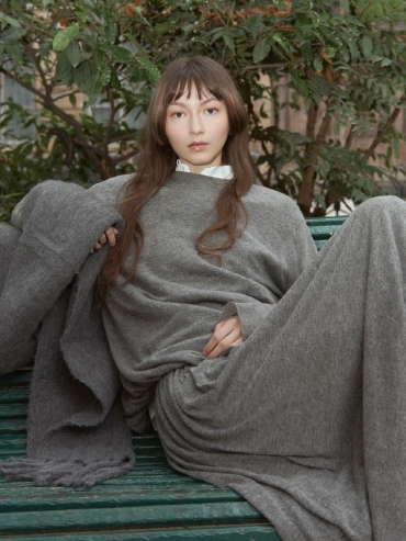 Grey Draped Cocoon Knit Top
