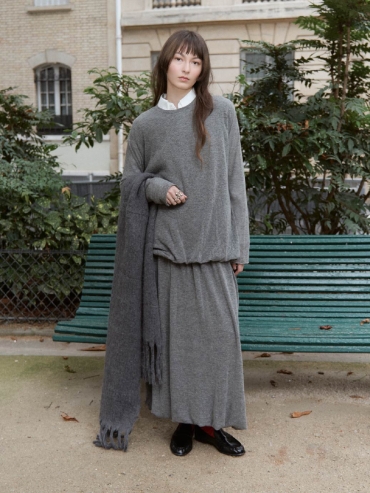 Grey Draped Cocoon Knit Top