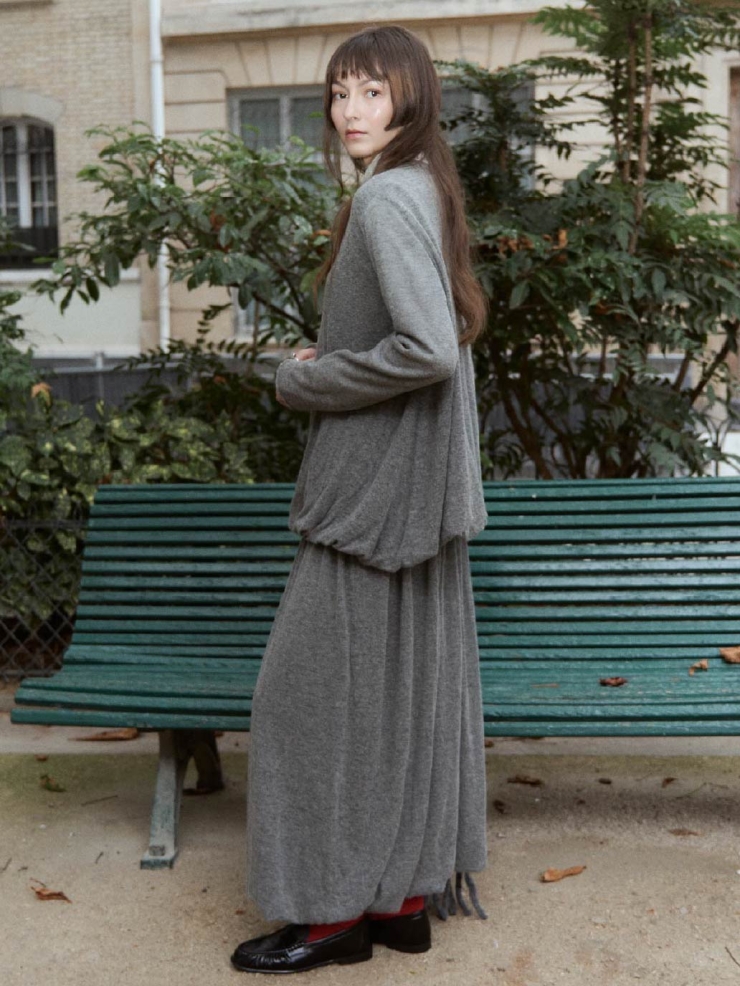 Grey Draped Cocoon Knit Top