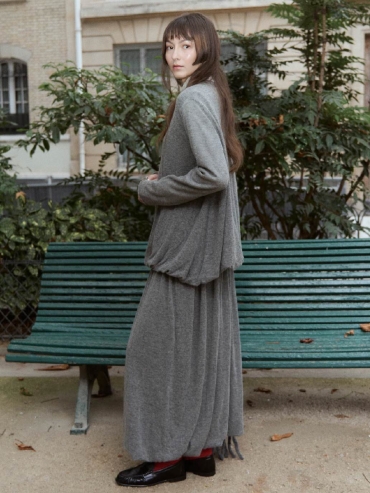 Grey Draped Cocoon Knit Top