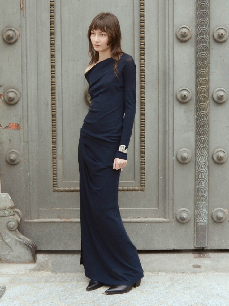 Navy Draped Mermaid Skirt