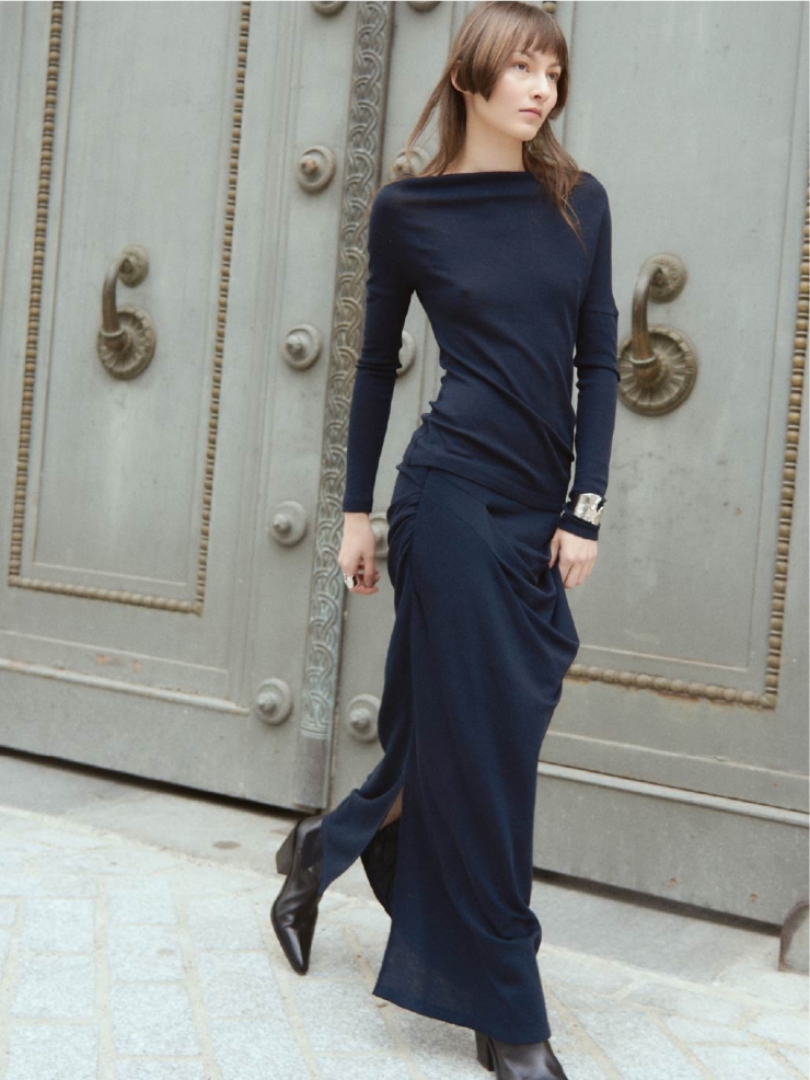 Navy Draped Mermaid Skirt