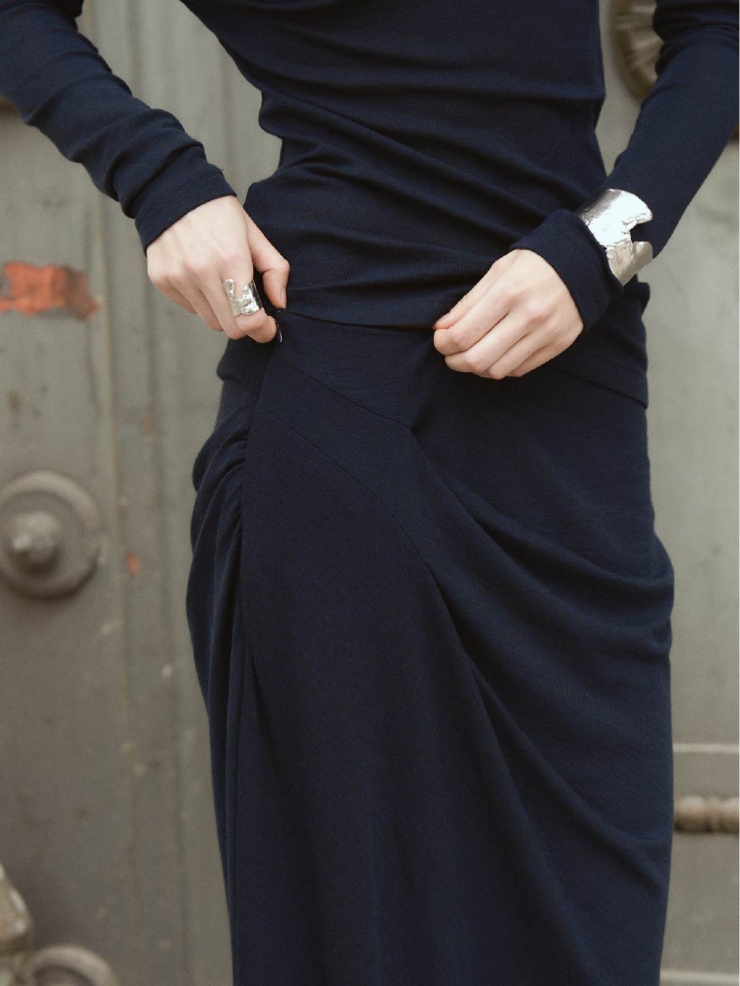 Navy Draped Mermaid Skirt