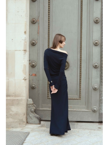 Navy Draped Mermaid Skirt