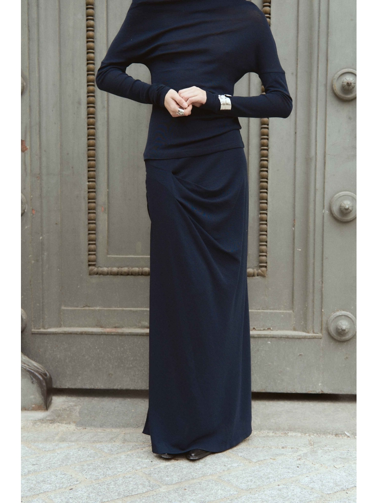 Navy Draped Mermaid Skirt