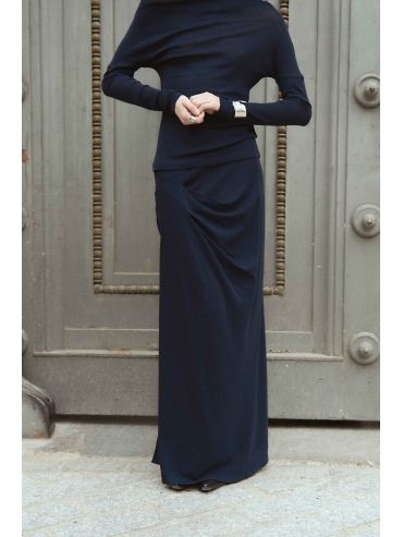 Navy Draped Mermaid Skirt