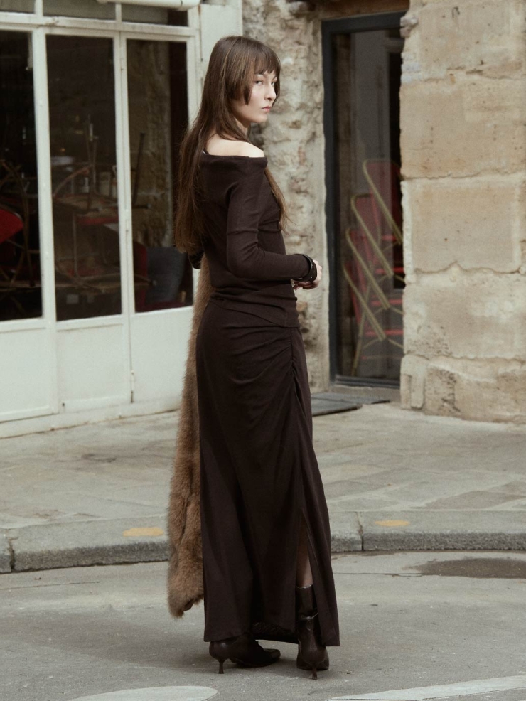 Brown Draped Mermaid Skirt