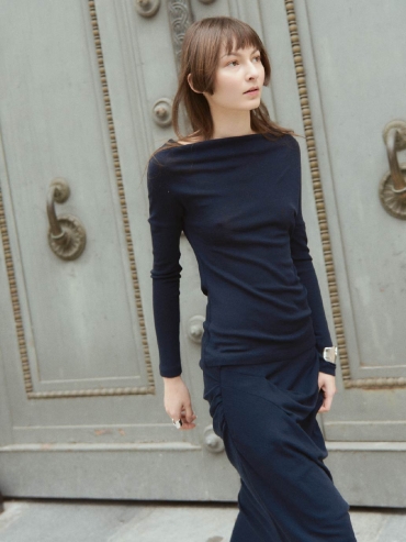 Navy One Shoulder Off Top