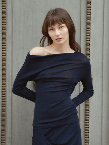 Navy One Shoulder Off Top