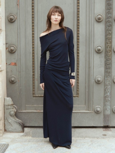 Navy One Shoulder Off Top