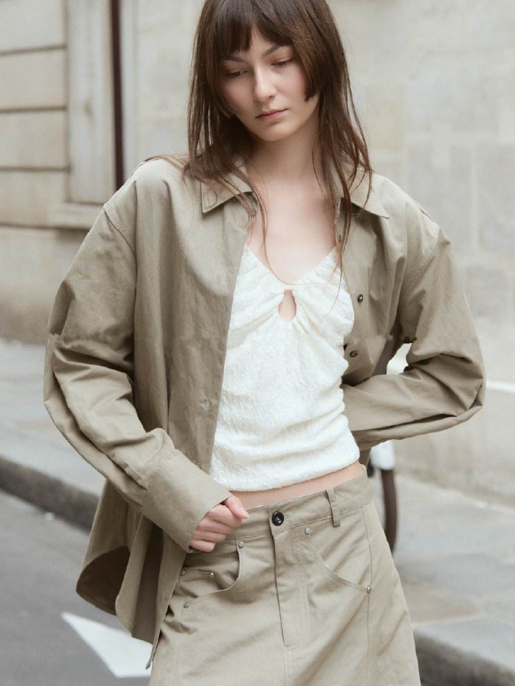 Light Khaki Green Oversize Shirt