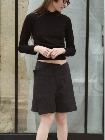 Dark Grey Wool-Linen Tailored Culottes