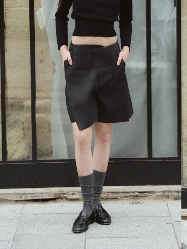 Dark Grey Wool-Linen Tailored Culottes