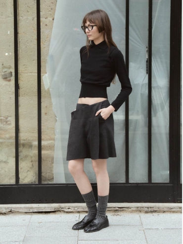 Dark Grey Wool-Linen Tailored Culottes
