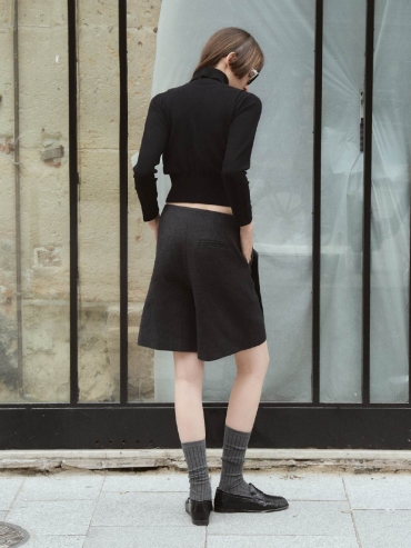 Dark Grey Wool-Linen Tailored Culottes