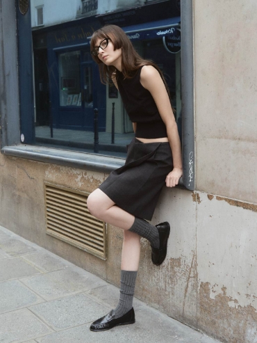 Dark Grey Wool-Linen Tailored Culottes