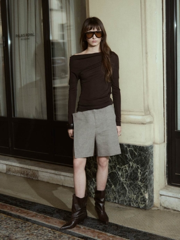 Khaki Wool-Linen Tailored Culottes