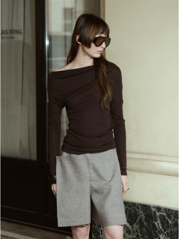 Khaki Wool-Linen Tailored Culottes