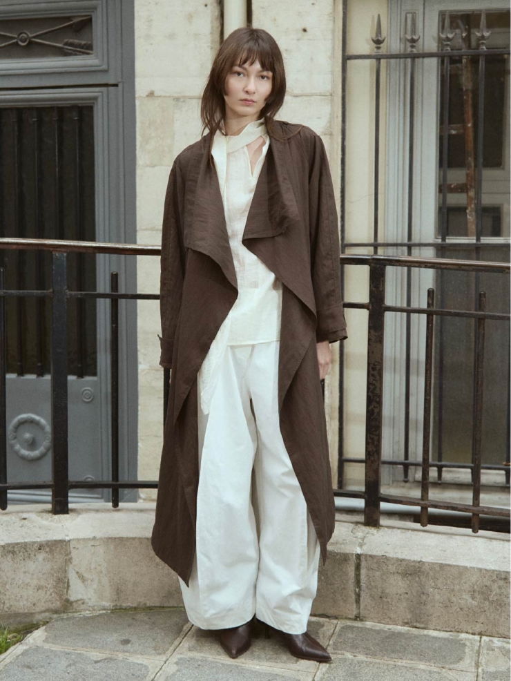Brown Flowy Trench Coat with Wide Lapels