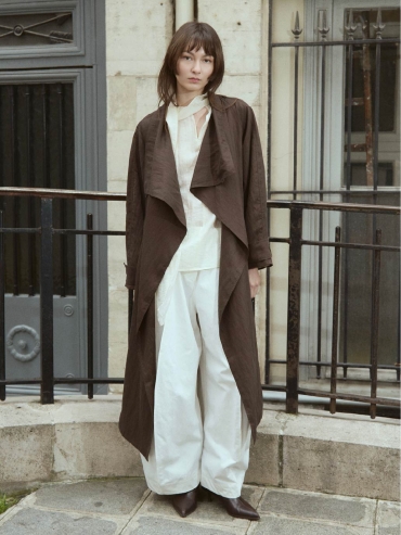 Brown Flowy Trench Coat with Wide Lapels