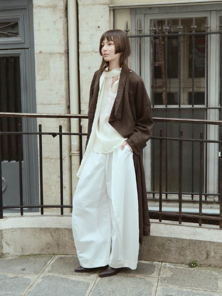 Brown Flowy Trench Coat with Wide Lapels