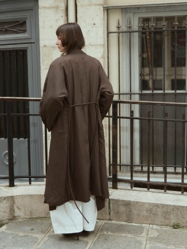 Brown Flowy Trench Coat with Wide Lapels