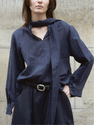 Navy Shirt with Long Tie