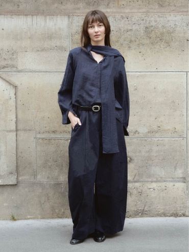 Navy Shirt with Long Tie