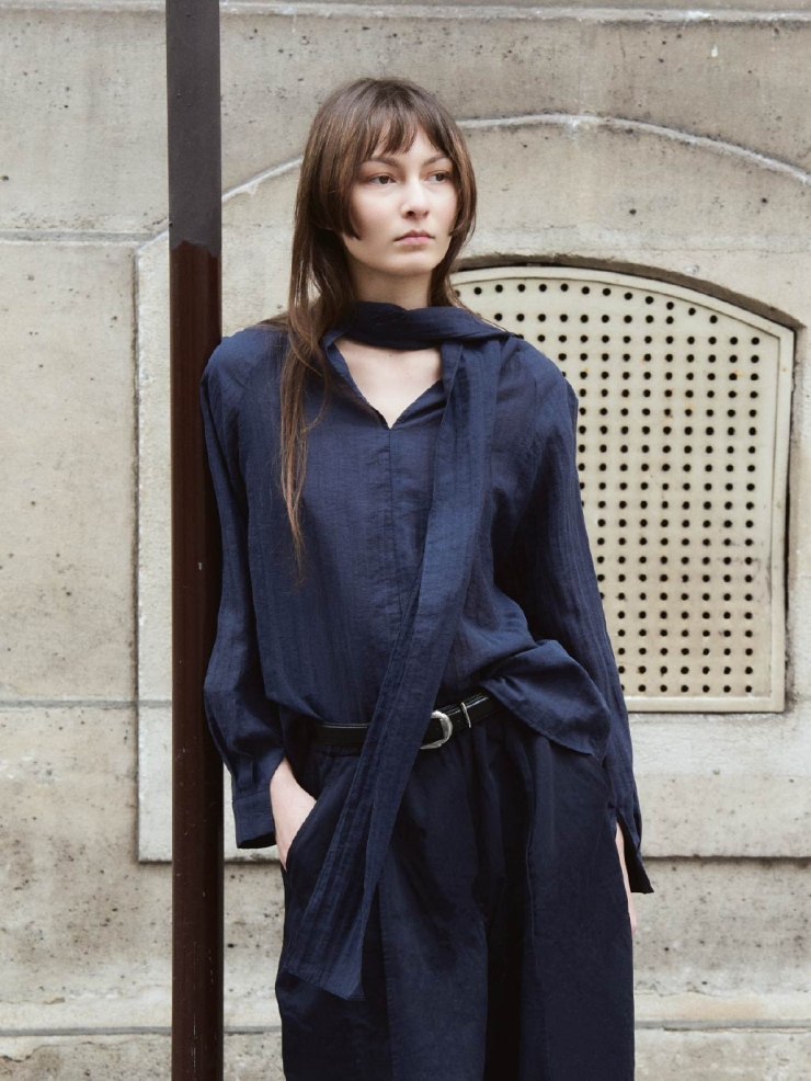 Navy Shirt with Long Tie