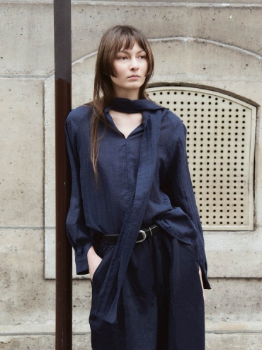 Navy Shirt with Long Tie