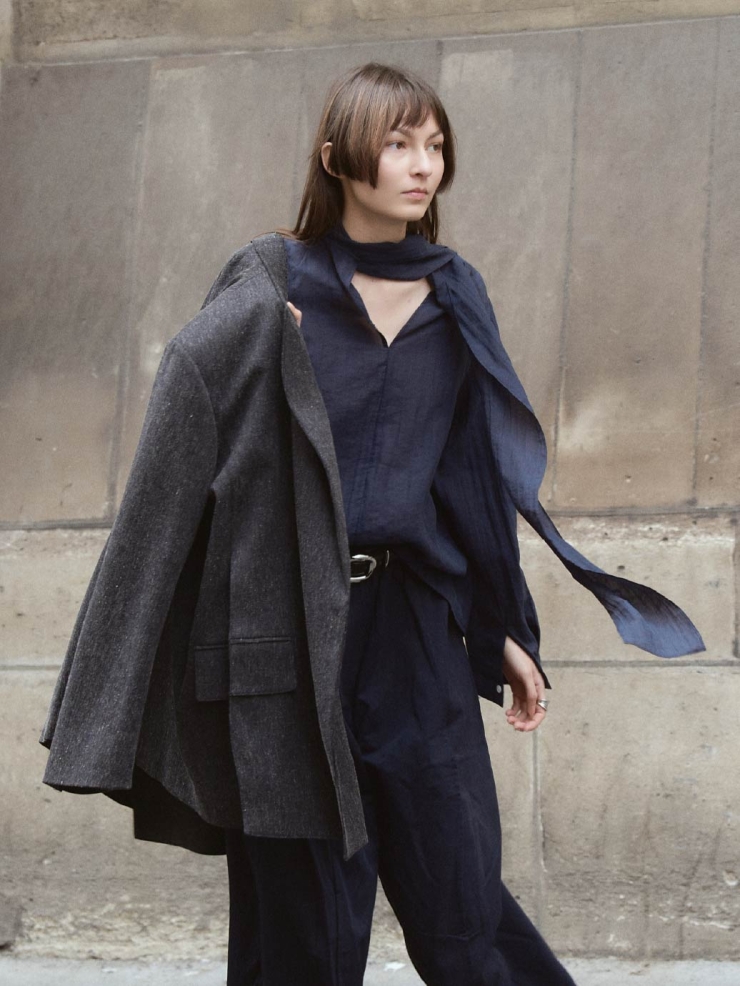 Navy Shirt with Long Tie