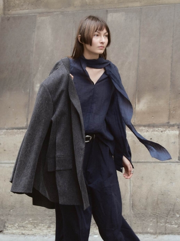 Navy Shirt with Long Tie