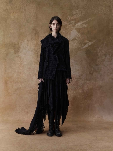 Black Fringed Patterned Knit Jacket