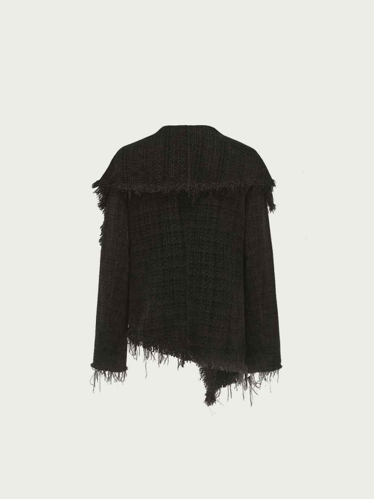 Black Fringed Patterned Knit Jacket