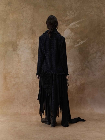 Black Fringed Patterned Knit Jacket