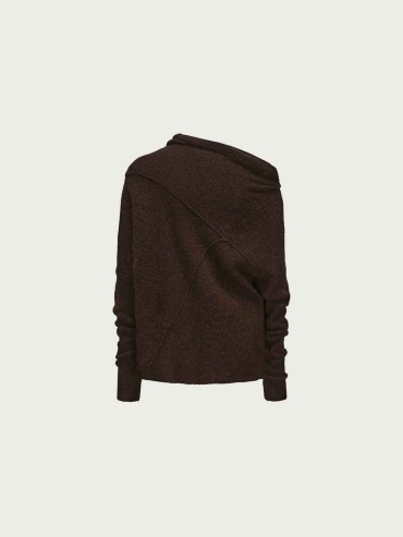 Dark Brown Asymmetric-Neck Knit Sweater