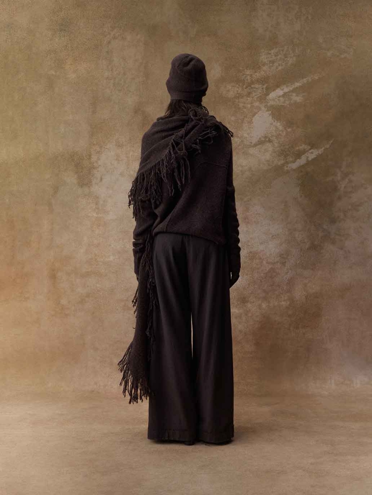 Dark Brown Asymmetric-Neck Knit Sweater