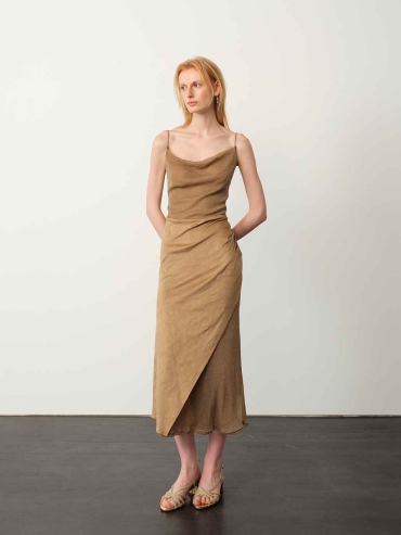 Brown Starry Tulle & Suede Cami Dress