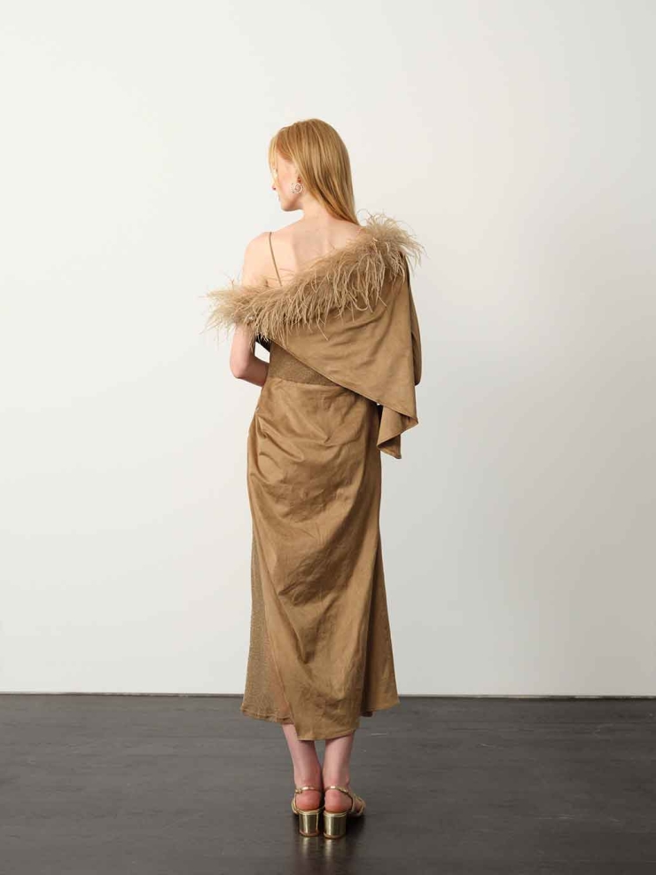 Brown Starry Tulle & Suede Cami Dress