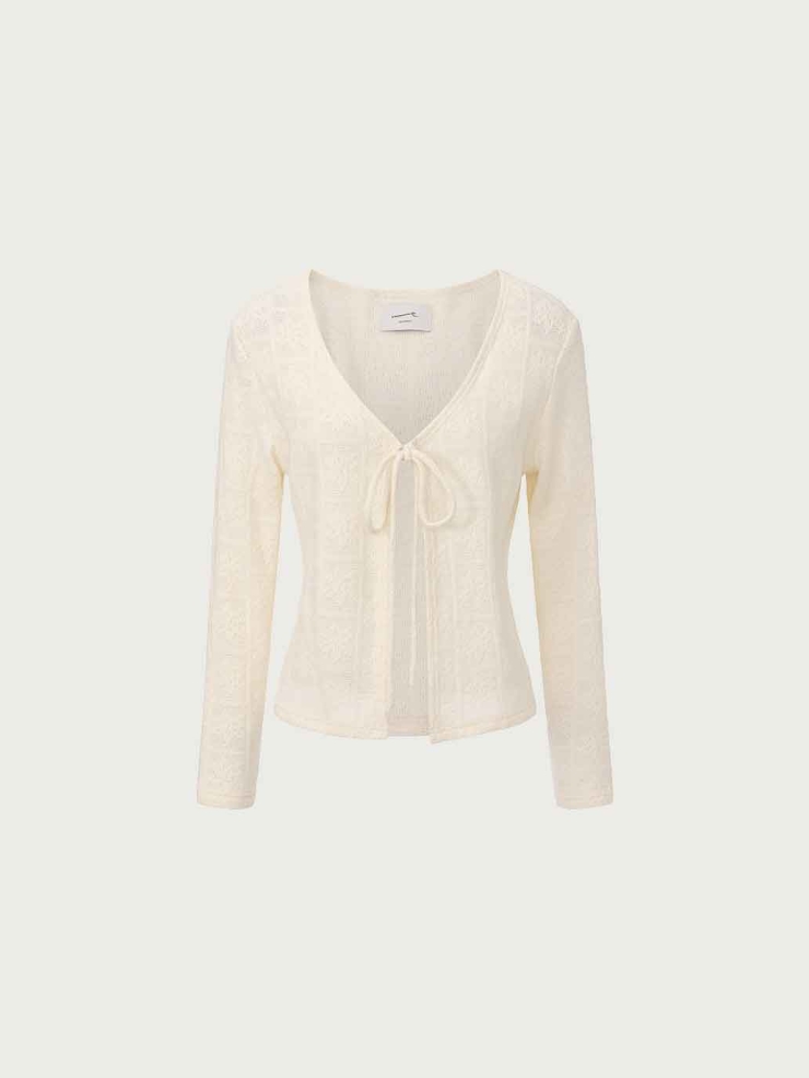 White Snowflake Knit Tie-Up Cardigan