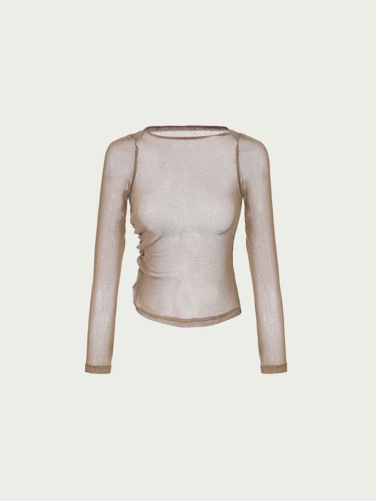 Brown Starry Sheer Mesh Fitted Top