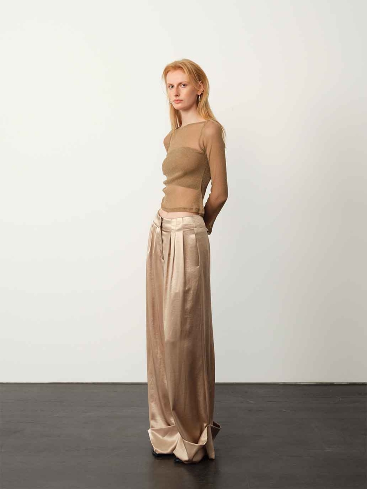 Brown Starry Sheer Mesh Fitted Top