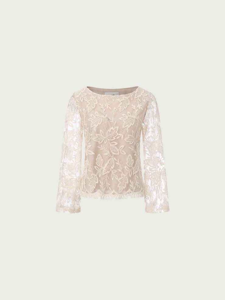 Apricot Lace Jacquard Sheer Blouse