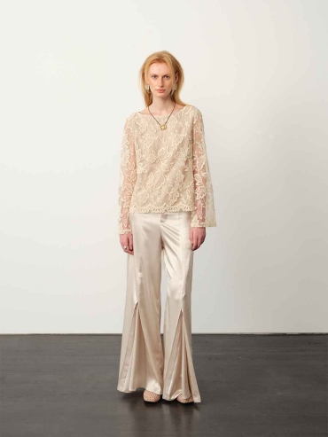 Apricot Lace Jacquard Sheer Blouse
