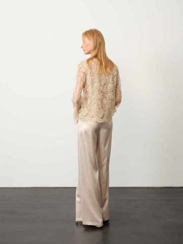 Apricot Lace Jacquard Sheer Blouse