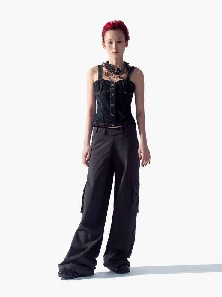 YUEQIQI Gray V-Waist Cargo Sweatpants