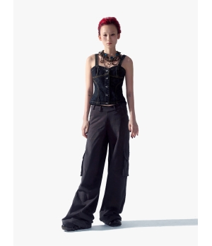YUEQIQI Gray V-Waist Cargo Sweatpants