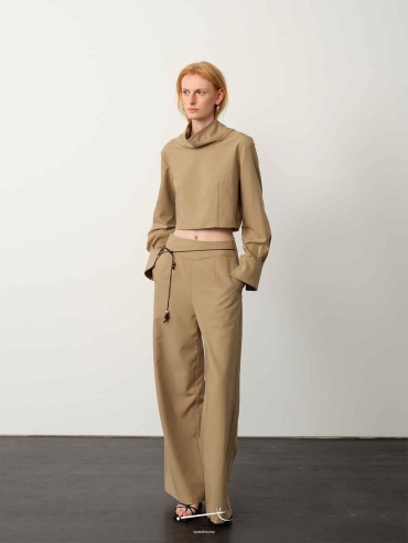 Khaki Textured Waistband Pants